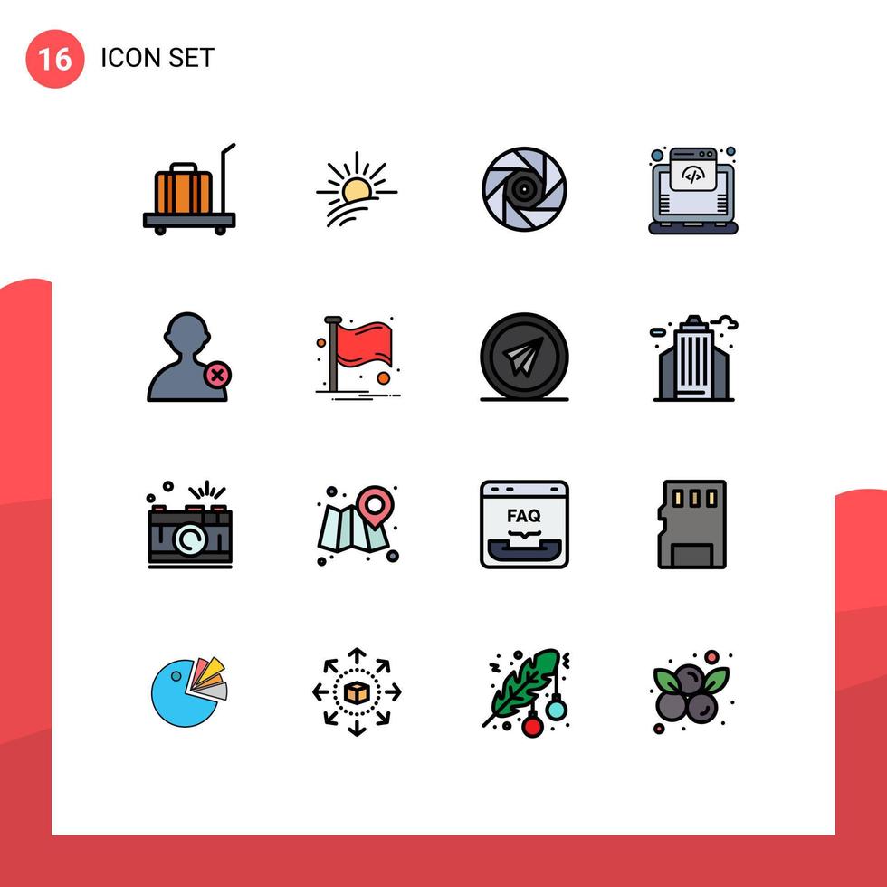 16 interfaz de usuario paquete de líneas llenas de color plano de signos y símbolos modernos del hombre en línea cine internet nube elementos de diseño de vectores creativos editables