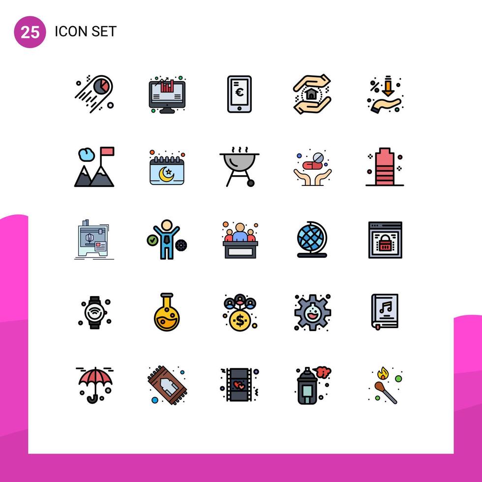Modern Set of 25 Filled line Flat Colors and symbols such as hand percent payment arrows real estate Editable Vector Design Elements