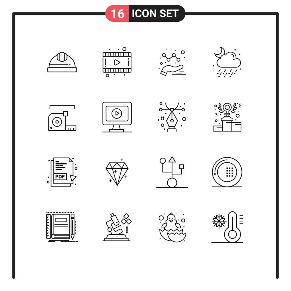 Group of 16 Modern Outlines Set for roulette measurement data measure weather Editable Vector Design Elements