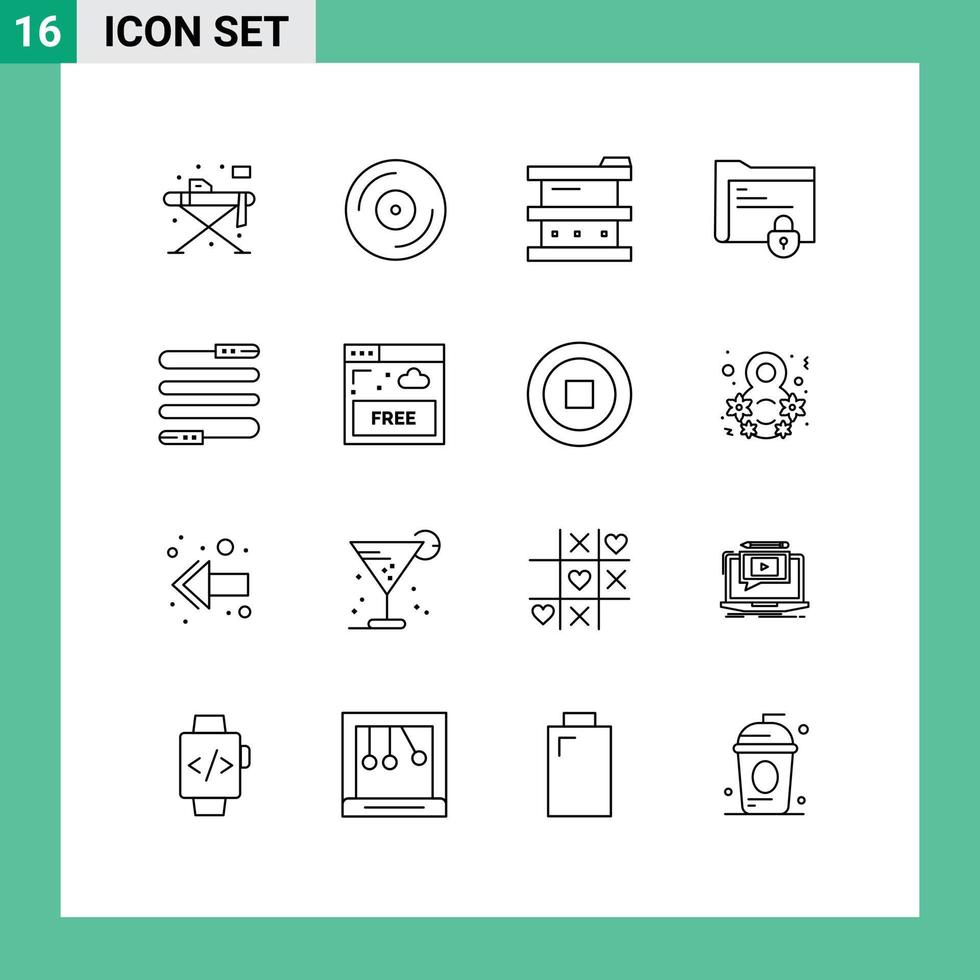 Outline Pack of 16 Universal Symbols of fitness lock biology gdpr document Editable Vector Design Elements