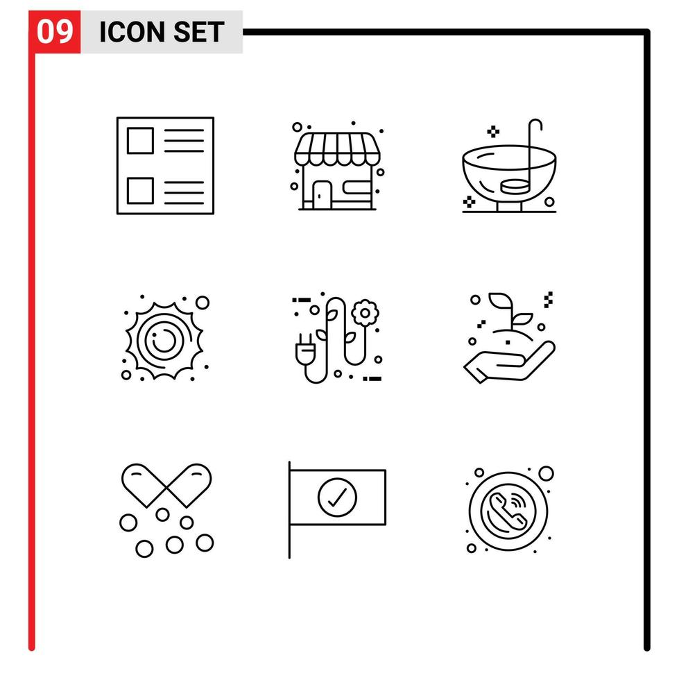 Set of 9 Modern UI Icons Symbols Signs for ecology space drink planet sun Editable Vector Design Elements