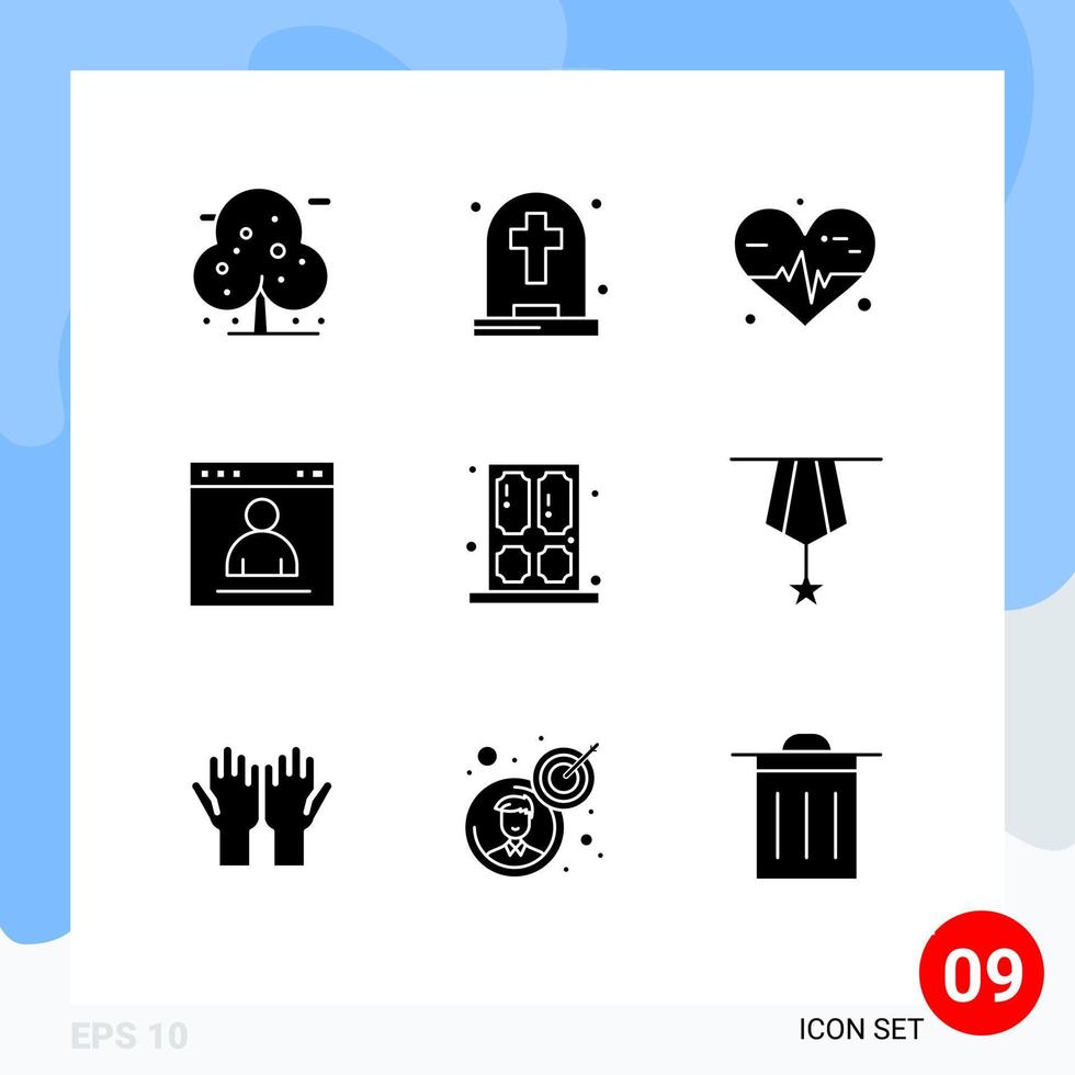 9 Thematic Vector Solid Glyphs and Editable Symbols of home profile heart page interface Editable Vector Design Elements