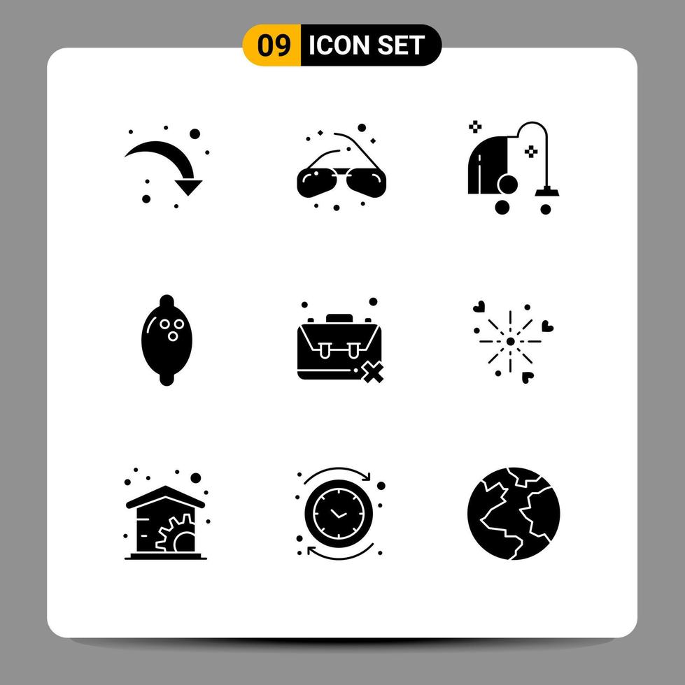 Group of 9 Modern Solid Glyphs Set for population idleness cleaning lemon food Editable Vector Design Elements