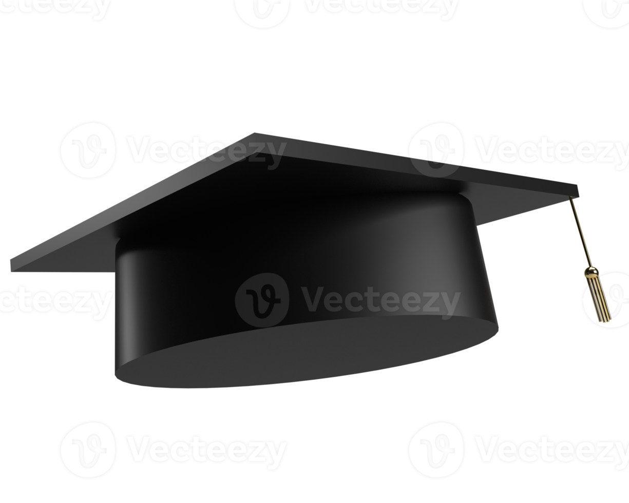 hoed pet zwart kleur symbool decoratie felicitatie afstuderen hoog school- Universiteit college diploma academisch prestatie aan het leren studie bachelor opleiding mate kennis certificaat prijs meester.3d geven png