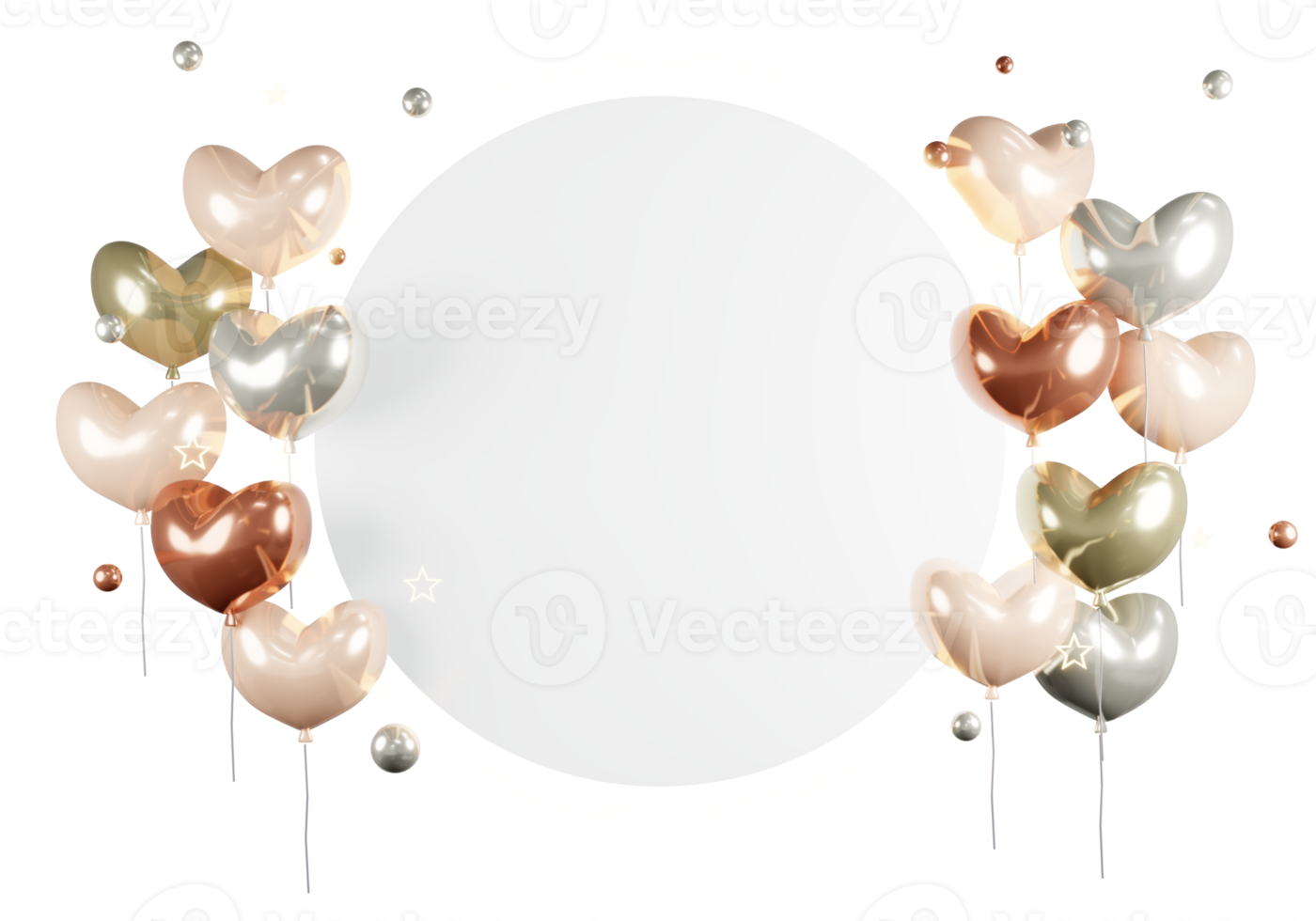 3D Rendering concept of Valentine balloon heart shape background card template with space for text. 3D Render illustration. png