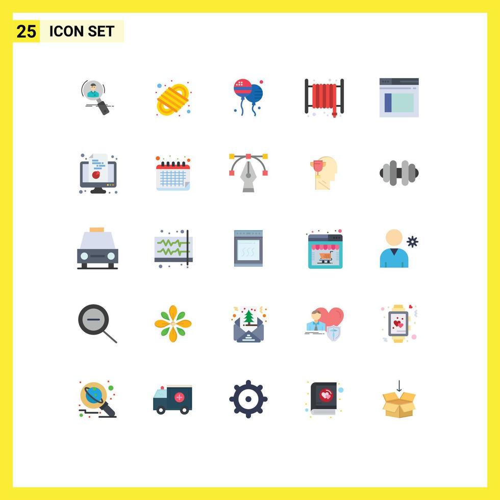 Flat Color Pack of 25 Universal Symbols of fire alarm knot american bloons Editable Vector Design Elements