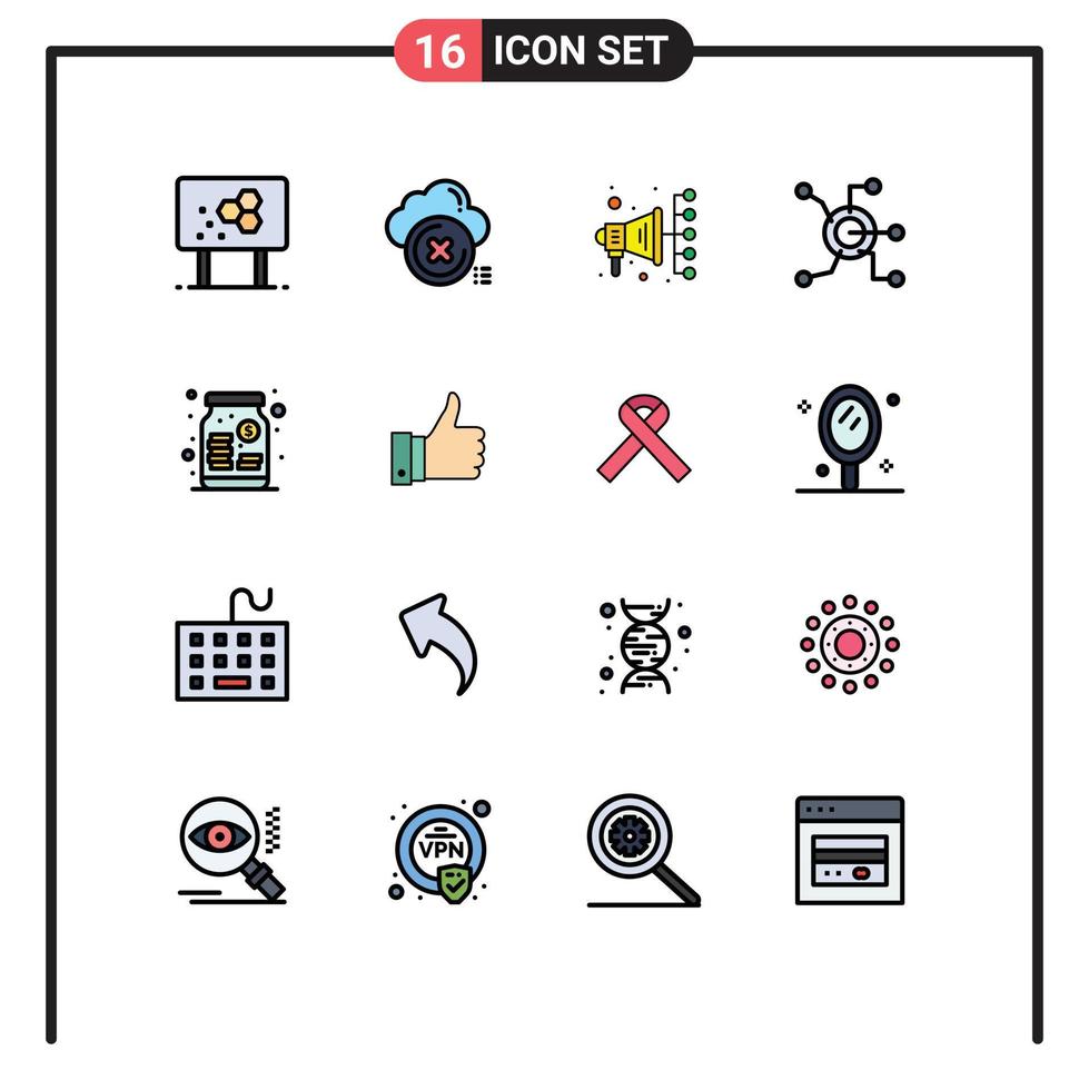 Flat Color Filled Line Pack of 16 Universal Symbols of connect worldwide cancel network digital marketing Editable Creative Vector Design Elements