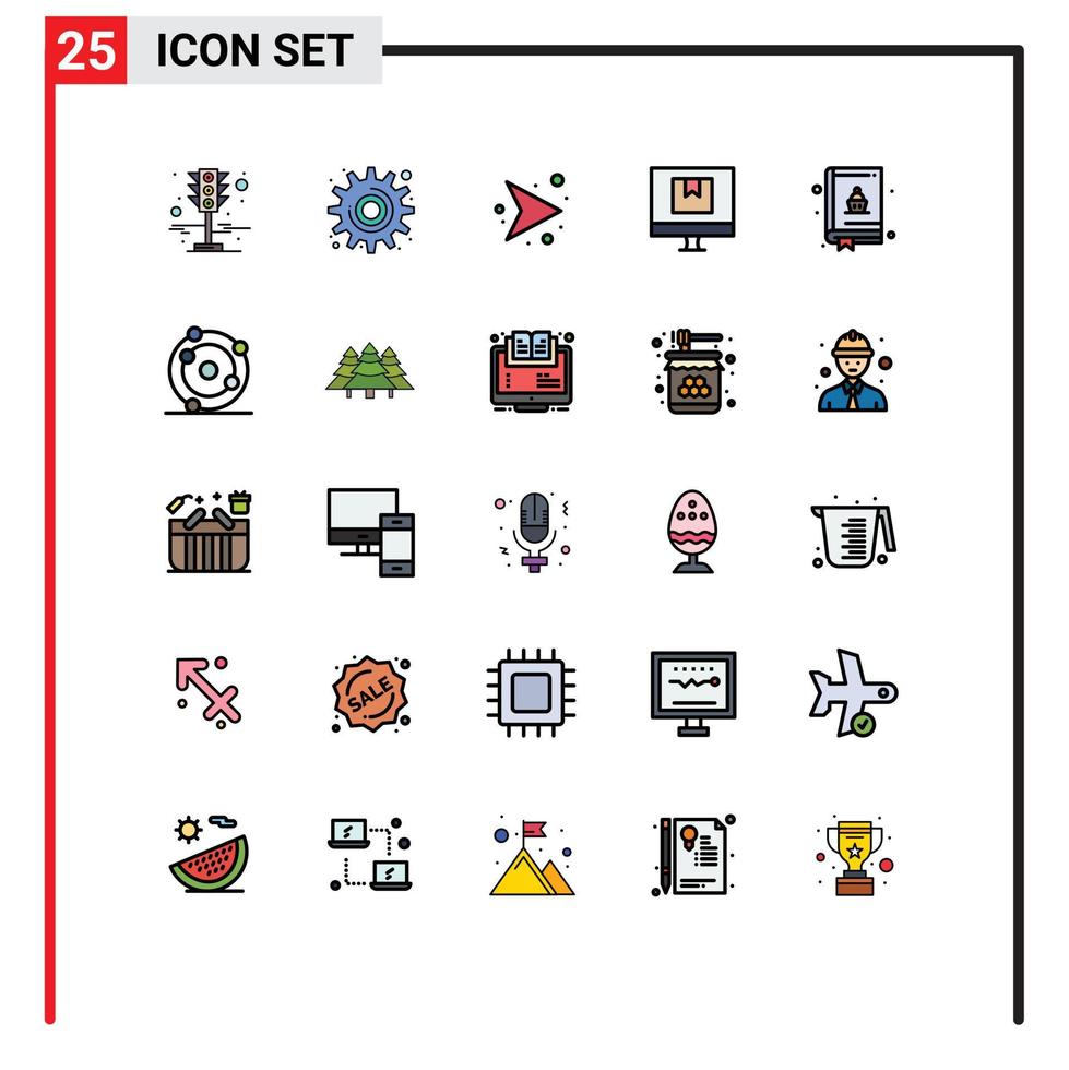 25 Thematic Vector Filled line Flat Colors and Editable Symbols of baking e arrows delivery box Editable Vector Design Elements