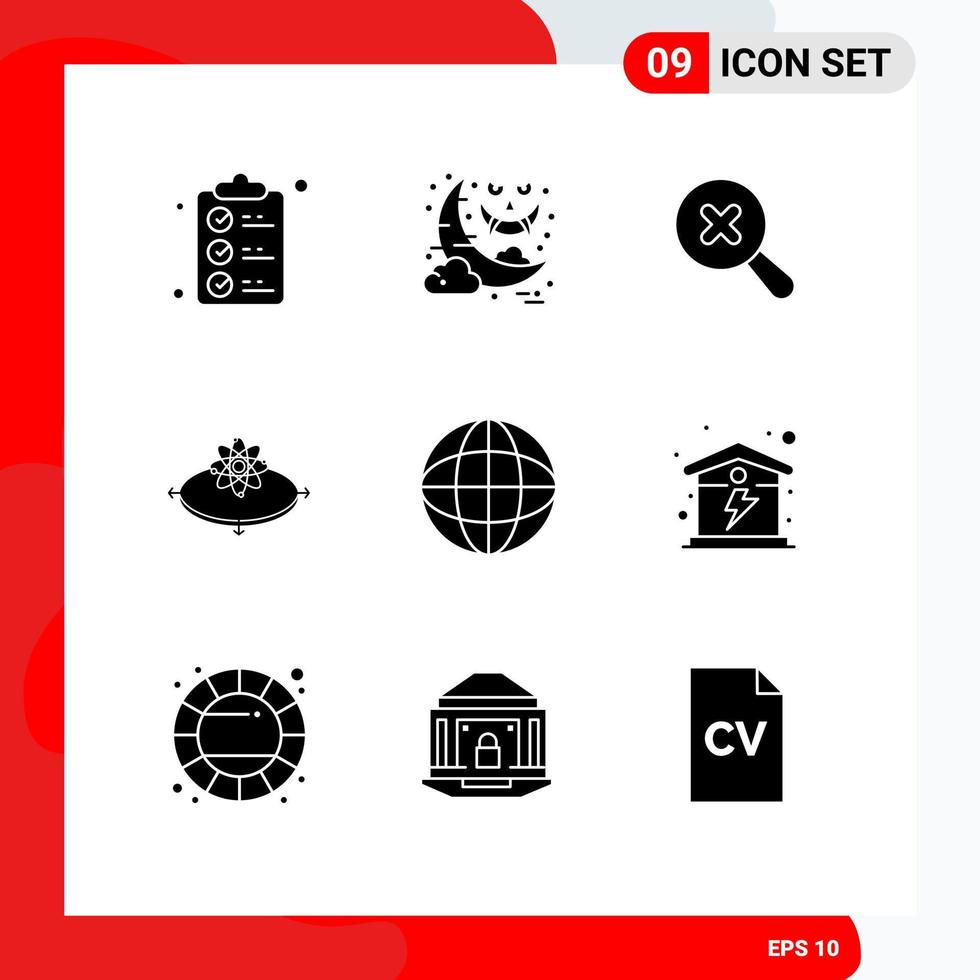 9 User Interface Solid Glyph Pack of modern Signs and Symbols of geography light in innovation concept Editable Vector Design Elements