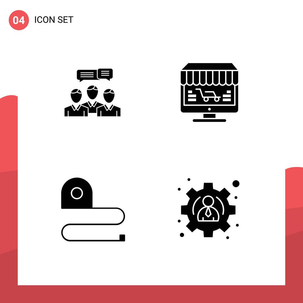 Universal Icon Symbols Group of 4 Modern Solid Glyphs of chat store dialog monitor construction Editable Vector Design Elements
