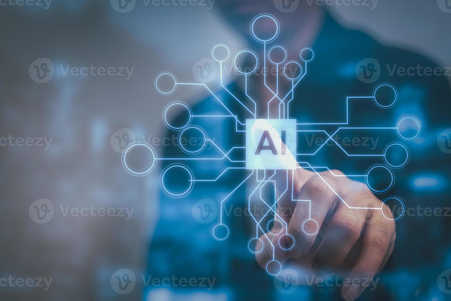 Artificial Intelligence AI machine system software, genetic programming data mining technology on virtual.Business professional investor working new start up project. photo