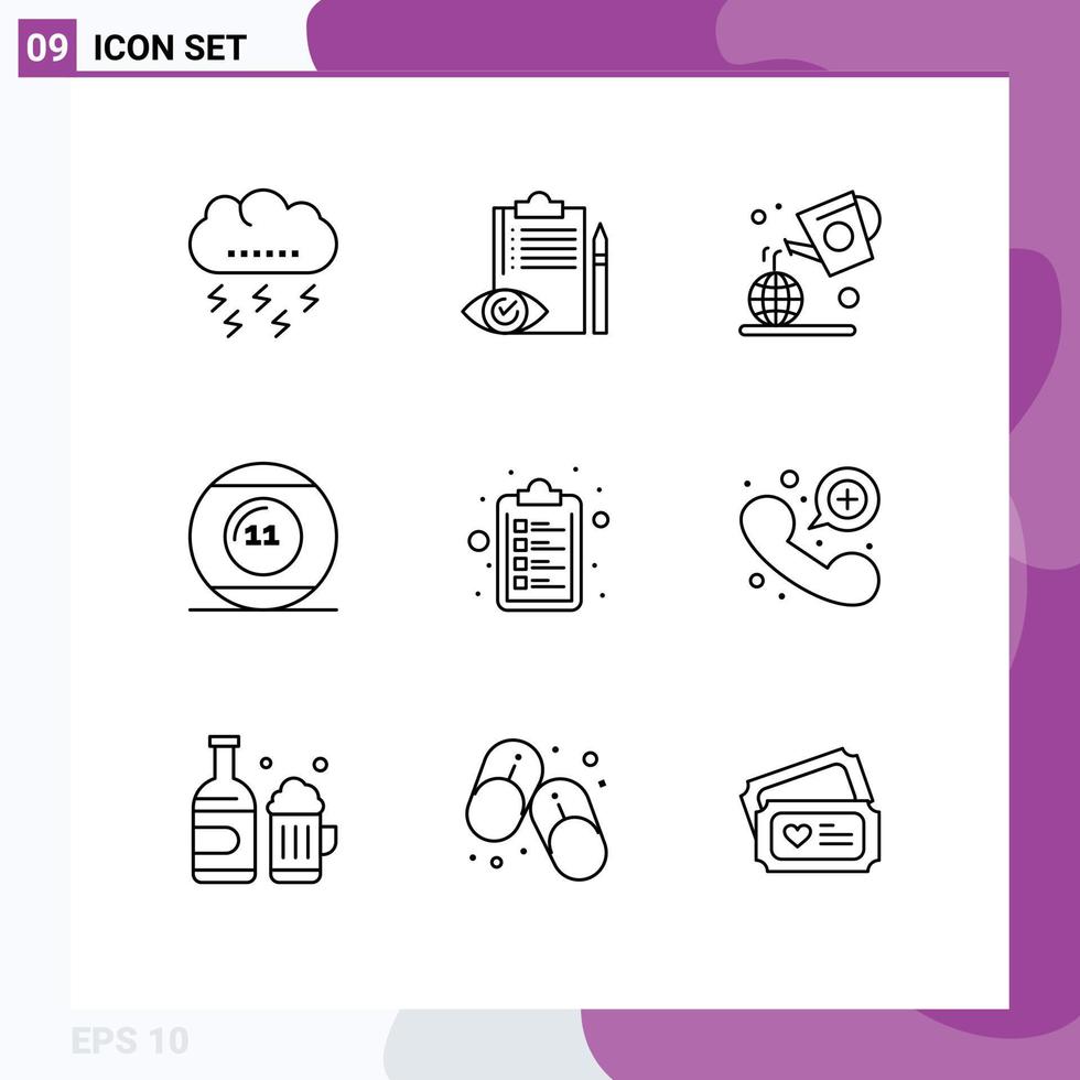 User Interface Pack of 9 Basic Outlines of pool equipment control ball green Editable Vector Design Elements