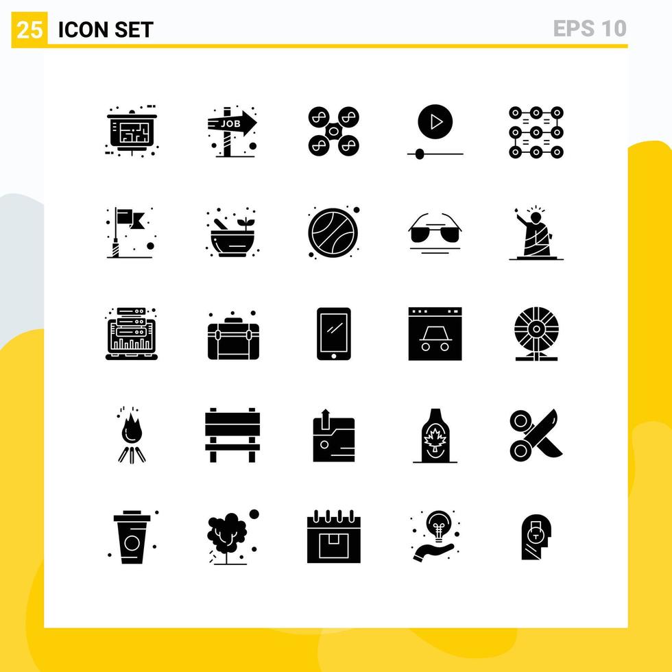 User Interface Pack of 25 Basic Solid Glyphs of pattern technology drone player devices Editable Vector Design Elements