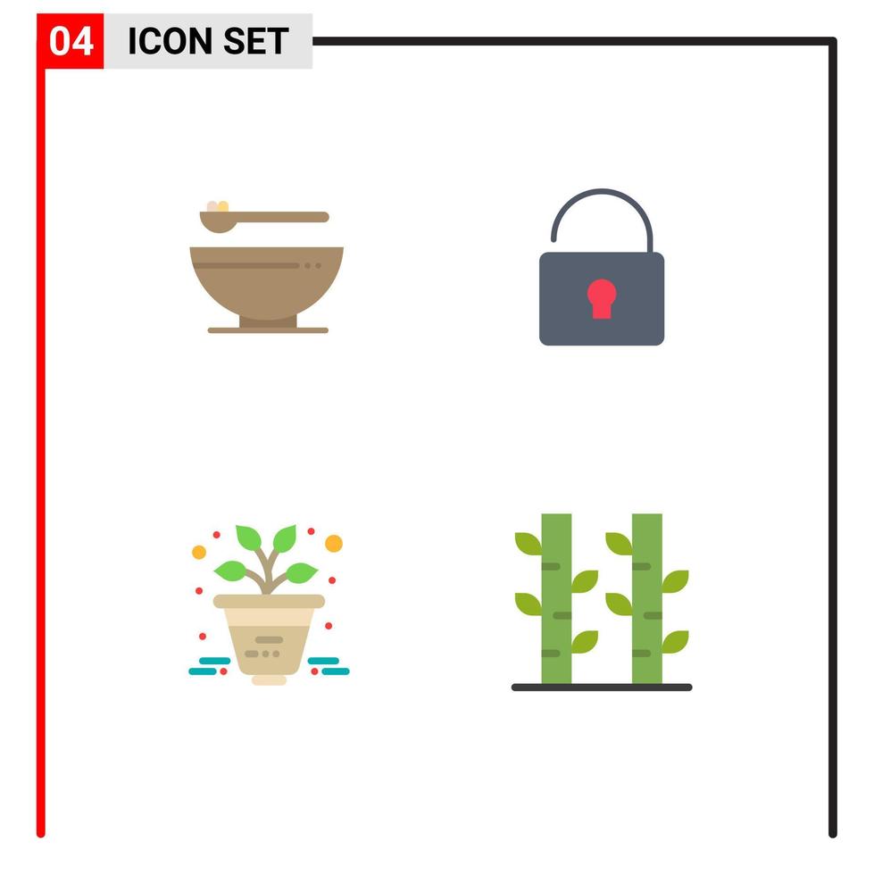 User Interface Pack of 4 Basic Flat Icons of bowl plant mardi gras security china Editable Vector Design Elements
