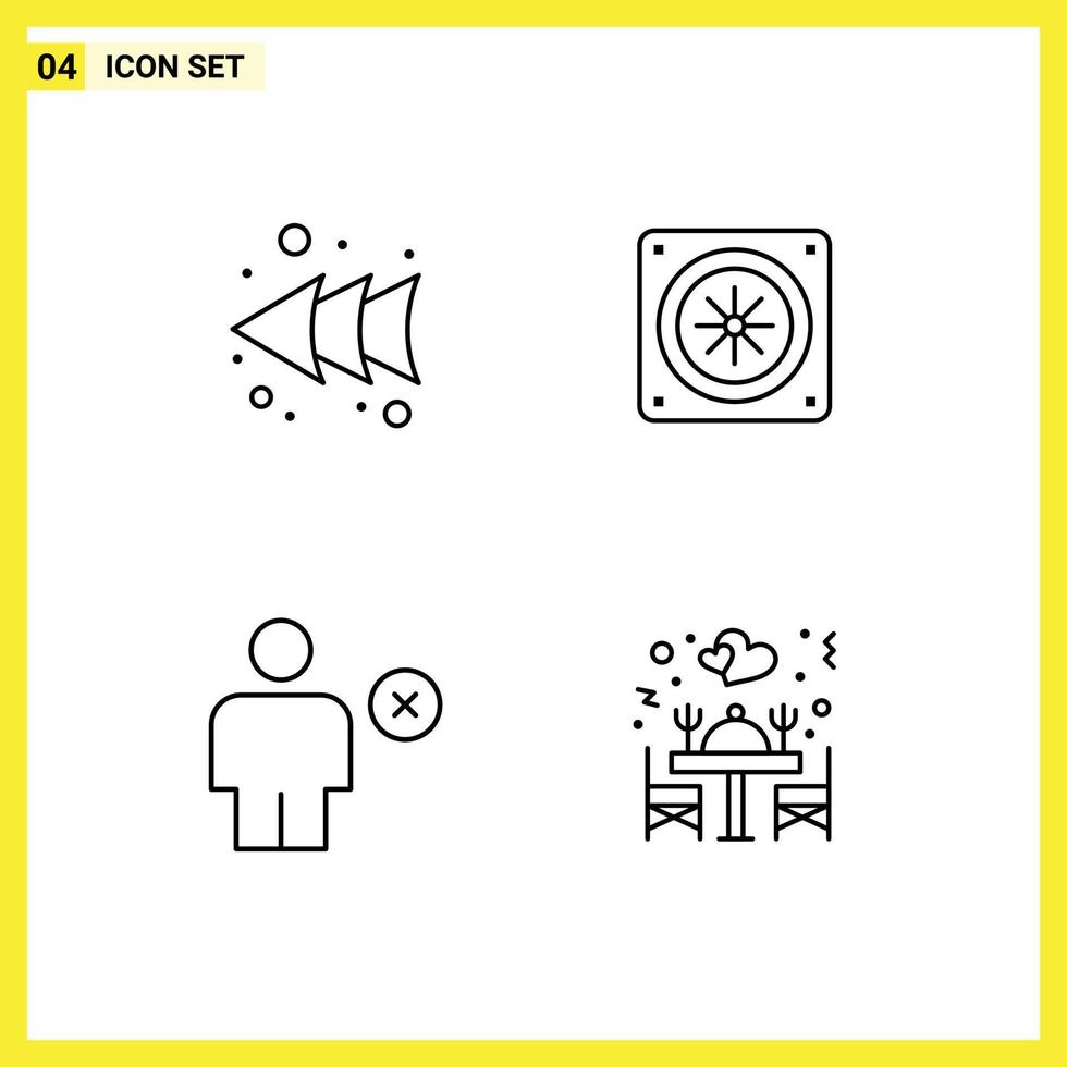 Mobile Interface Line Set of 4 Pictograms of arrow human computer avatar dinner Editable Vector Design Elements