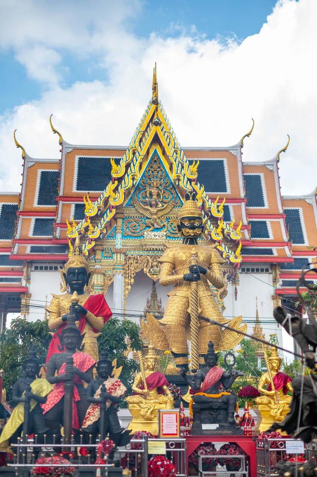 Wessuwan sculpture at Chulamanee Temple in Samut Sonkram, Thailand. The giant for thai people visit respect praying and blessing holy mystery worship. photo