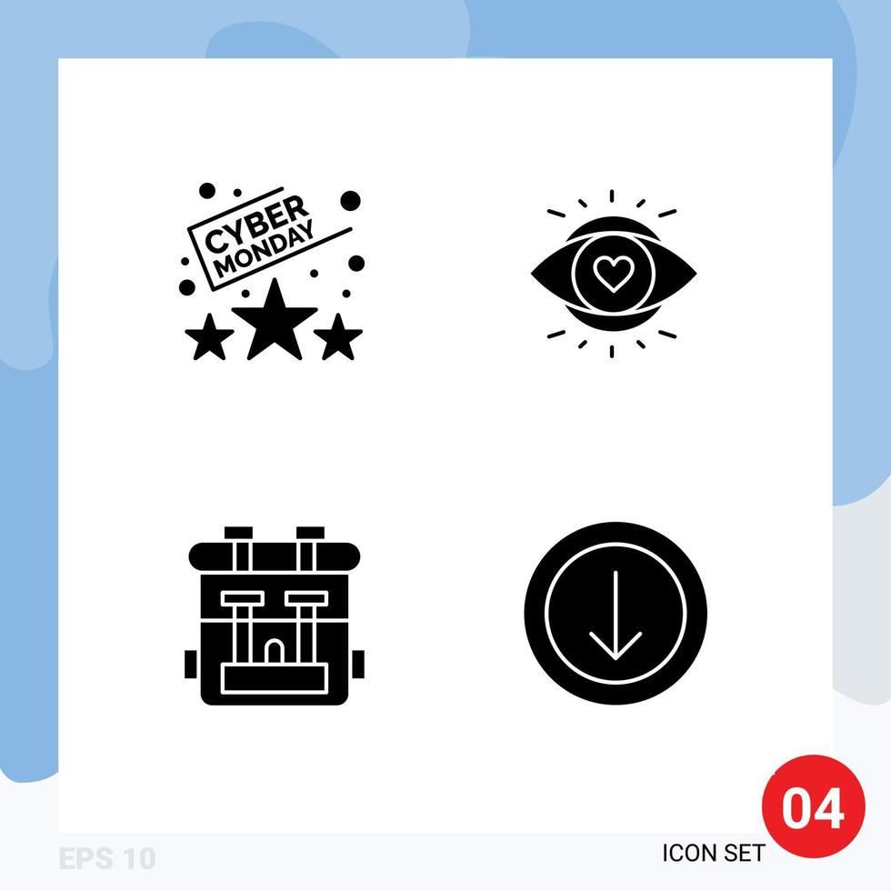 Set of 4 Commercial Solid Glyphs pack for rating bag time education hobby Editable Vector Design Elements