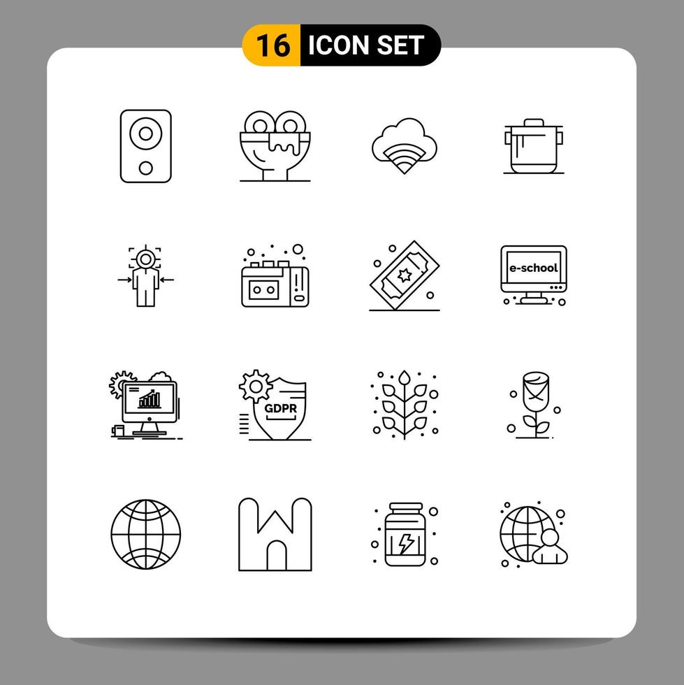 Set of 16 Commercial Outlines pack for cook kitchen food cooker wifi Editable Vector Design Elements