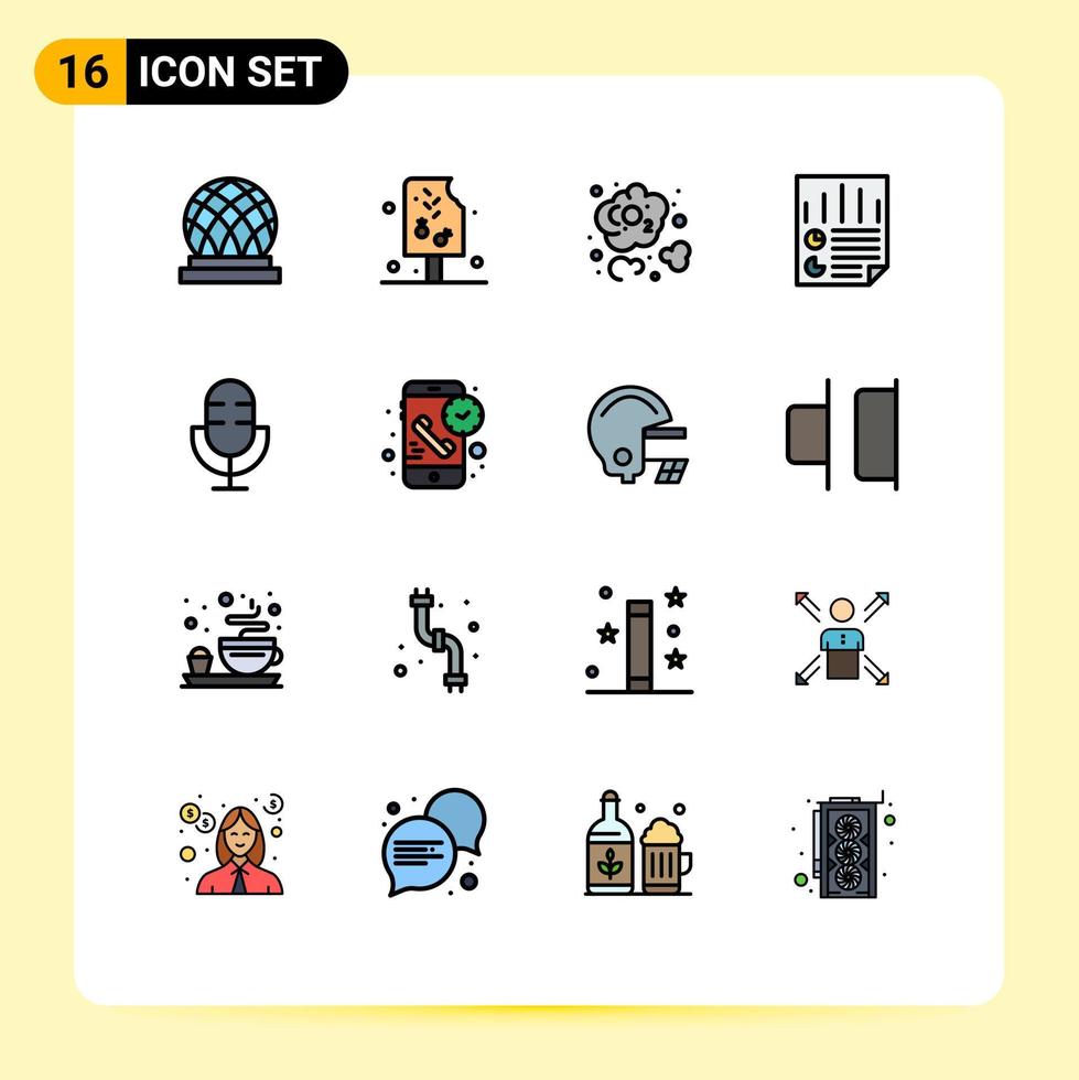 Pack of 16 creative Flat Color Filled Lines of devices report carbon page data Editable Creative Vector Design Elements