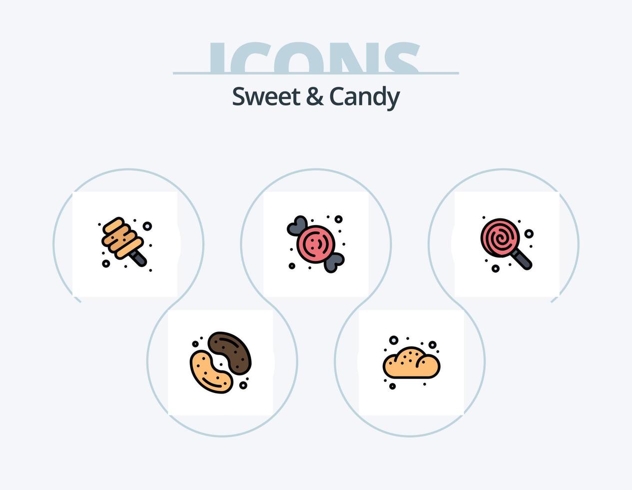 Sweet And Candy Line Filled Icon Pack 5 Icon Design. cake. bun. sweets. bread. sweets vector