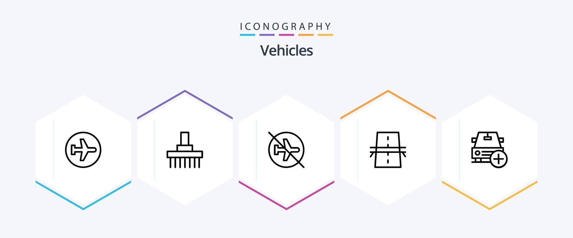 paquete de iconos de 25 líneas de vehículos que incluye creatividad. puente. rural. signo. volador vector