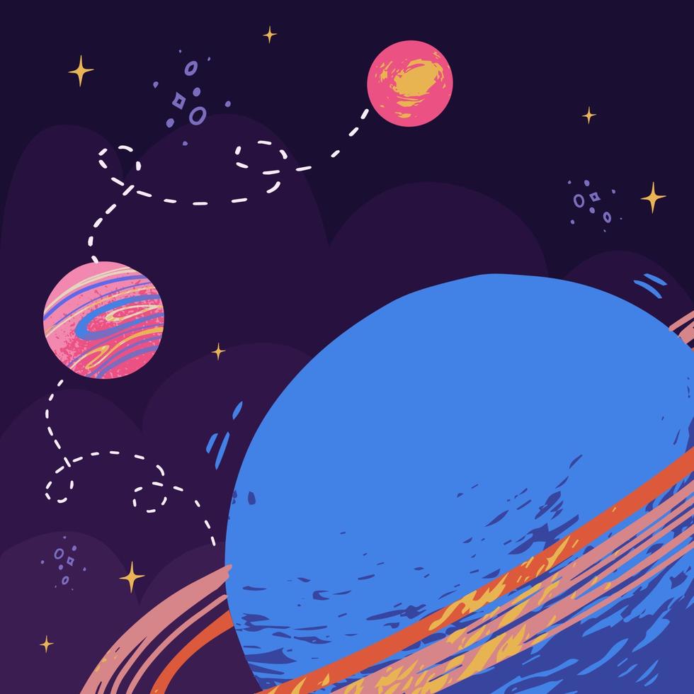 colorful hand-drawn vector background with planets and stars