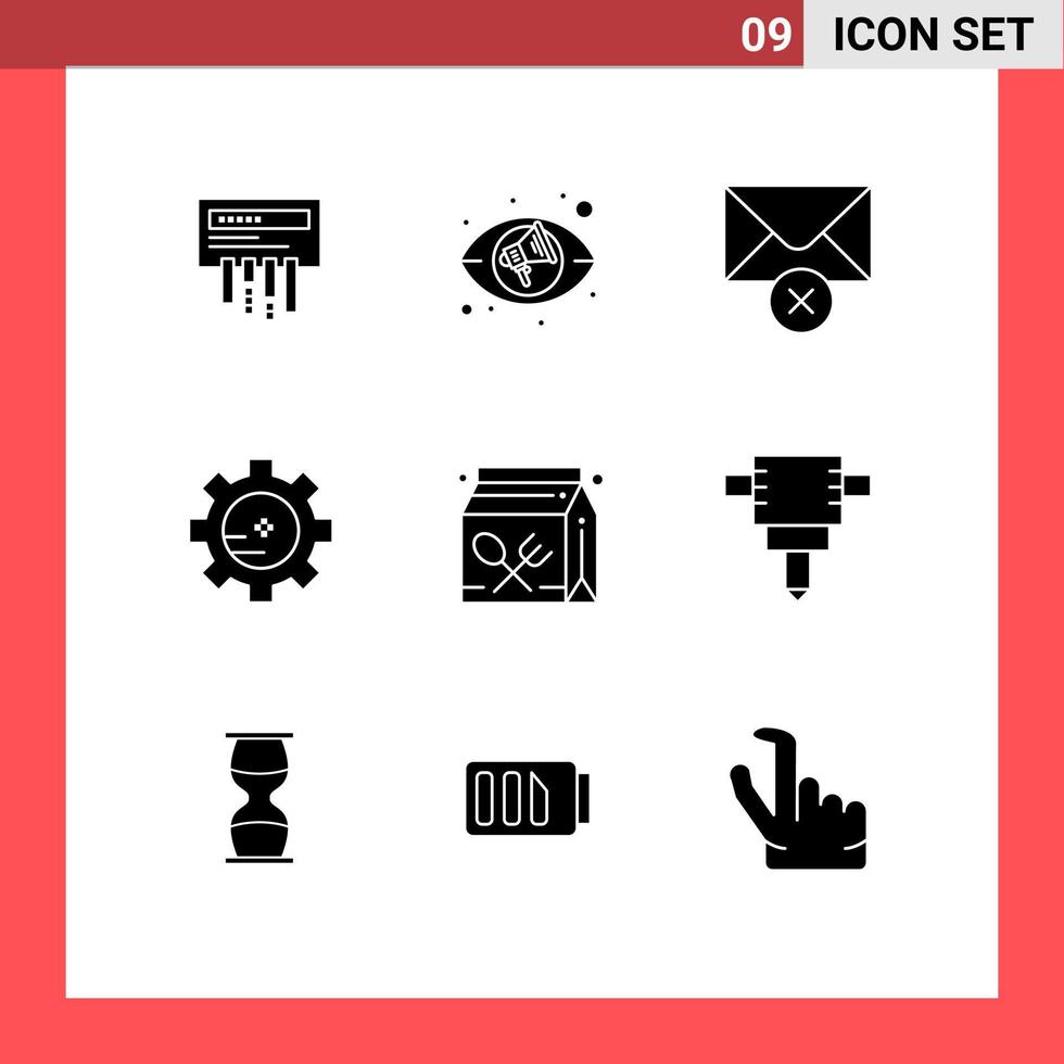 9 Thematic Vector Solid Glyphs and Editable Symbols of lunch education mail drink chemistry Editable Vector Design Elements