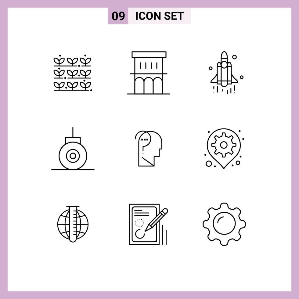 Pack of 9 creative Outlines of confuse brain submarine residence bathyscaphe technology Editable Vector Design Elements