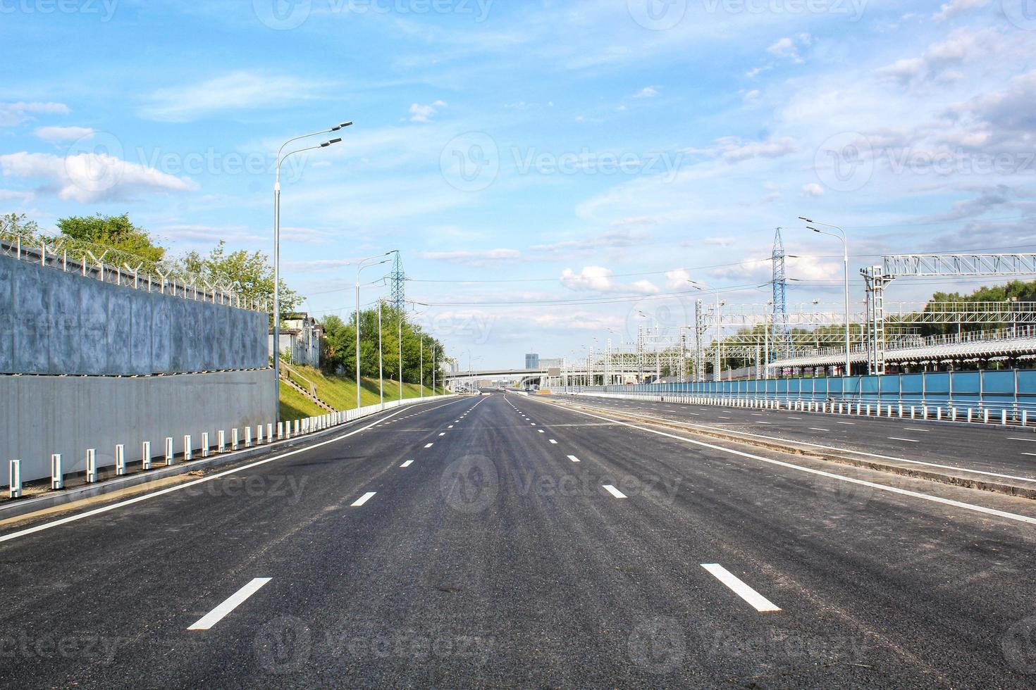 New traffic intersection road construction site. Development of transport infrastructure junction, improvement highway. Overpopulation problem. Erection overpass of city photo