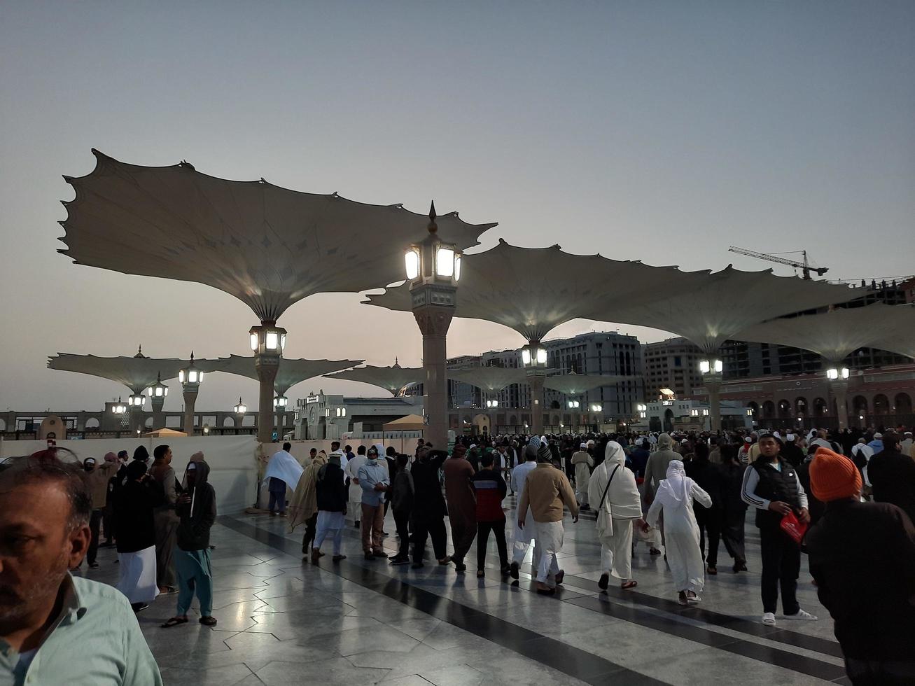 Medina, Saudi Arabia, Dec 2022 - Beautiful view of the outer courtyard of Masjid al-Nabawi, Madinah. photo