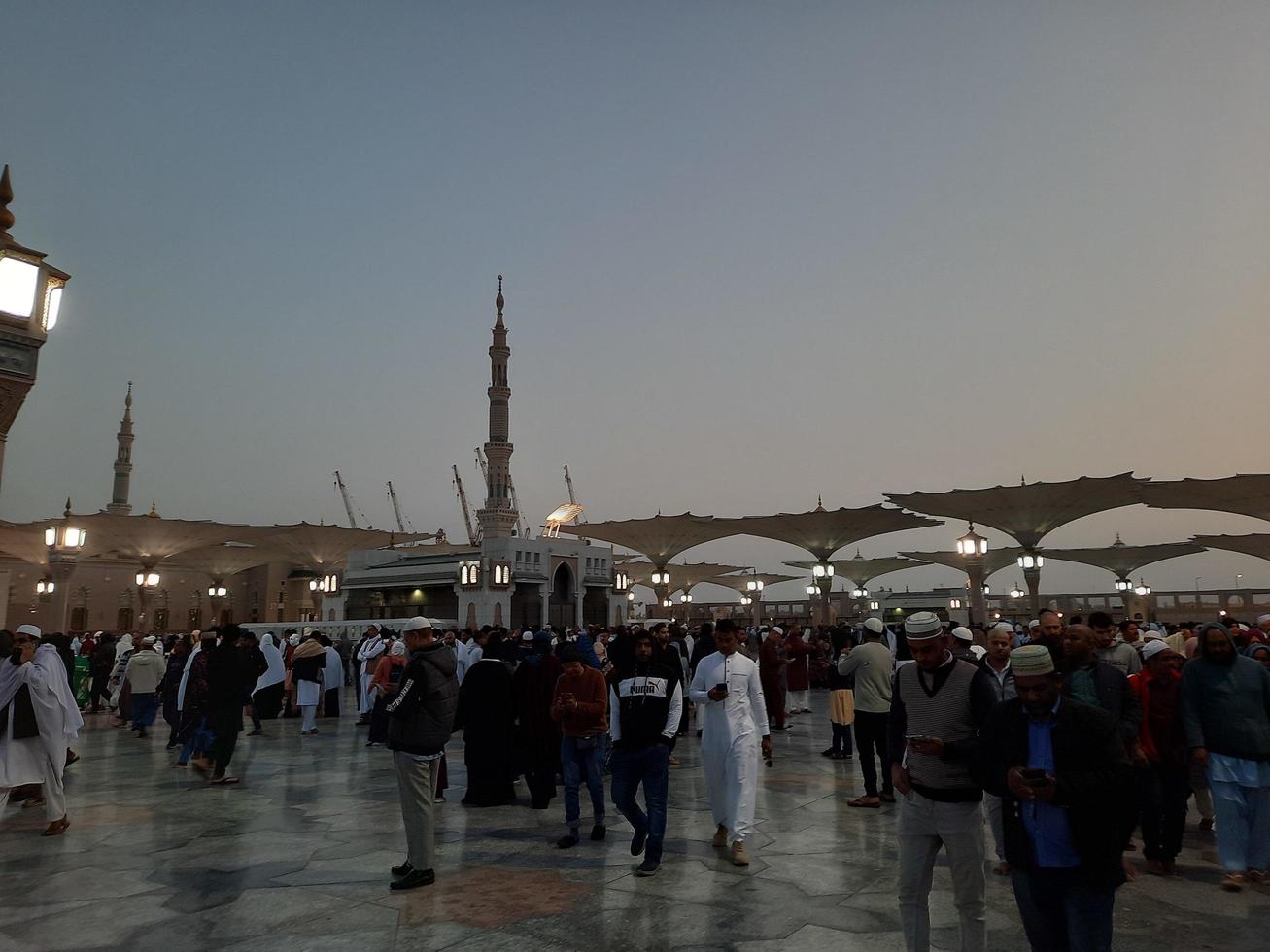 Medina, Saudi Arabia, Dec 2022 - Beautiful view of the outer courtyard of Masjid al-Nabawi, Madinah. photo