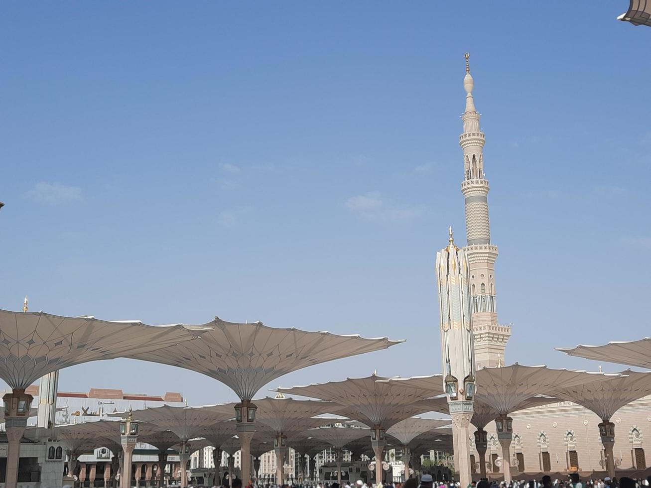 Medina, Saudi Arabia, Dec 2022 - Beautiful view of the outer courtyard of Masjid al-Nabawi, Madinah. photo