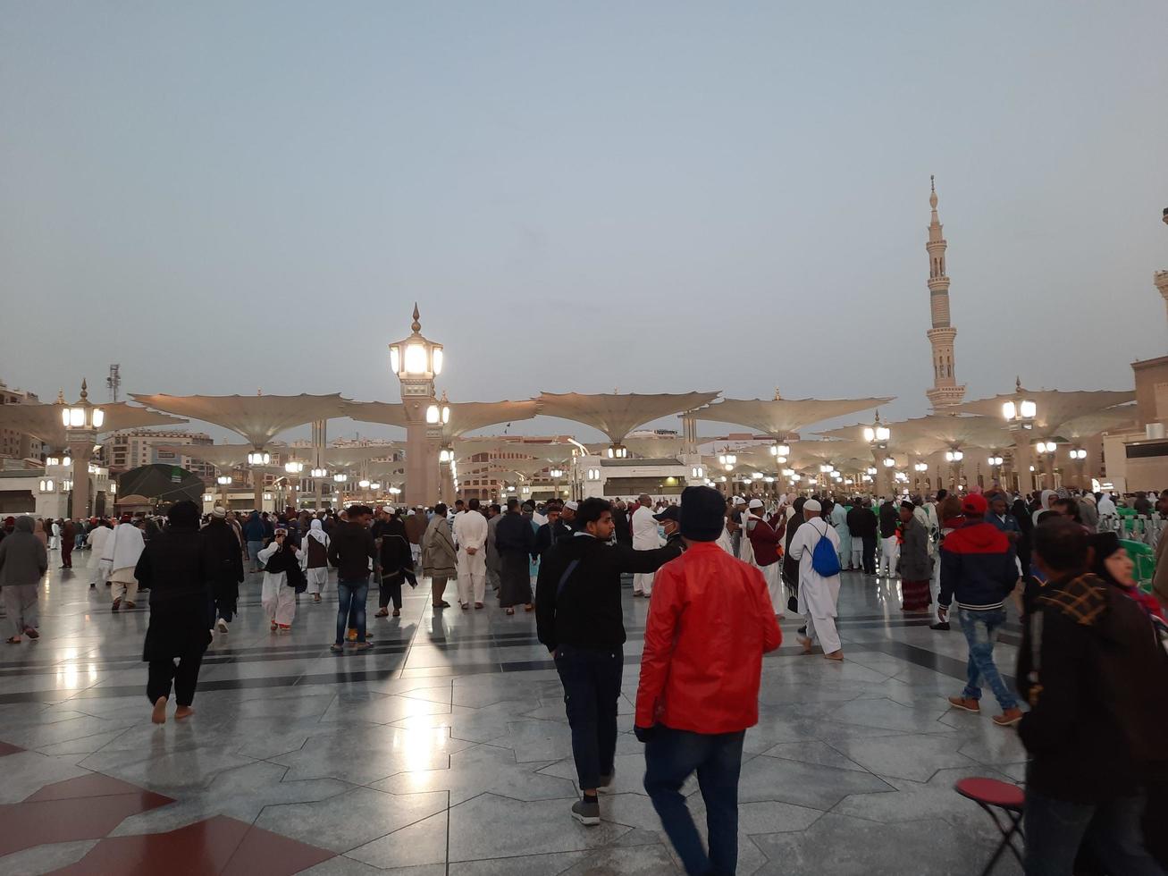 Medina, Saudi Arabia, Dec 2022 - Beautiful view of the outer courtyard of Masjid al-Nabawi, Madinah. photo