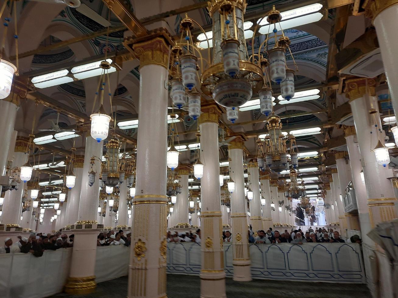 Medina, Saudi Arabia, Dec 2022 - Beautiful night view of Rawdah in Masjid Al Nabawi, Madinah. photo