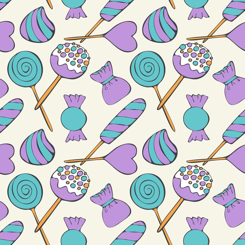 Candies doodle blue and violet pattern seamless background. Hand drawn doodle sketch. vector