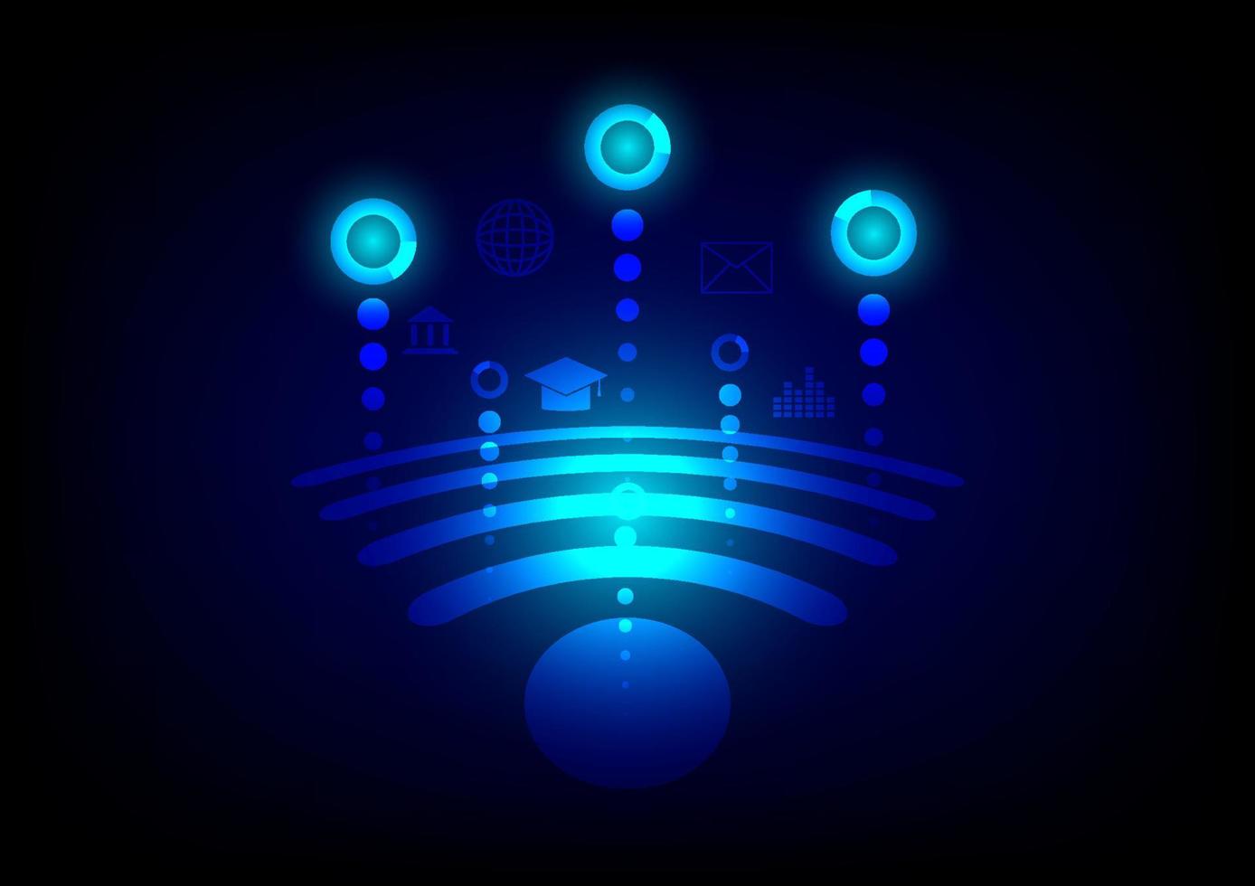 Business and technology concept. Wifi symbol, wireless networking digital hi-tech innovation with communication icons such as email, education, and high-speed internet on the futuristic background. vector