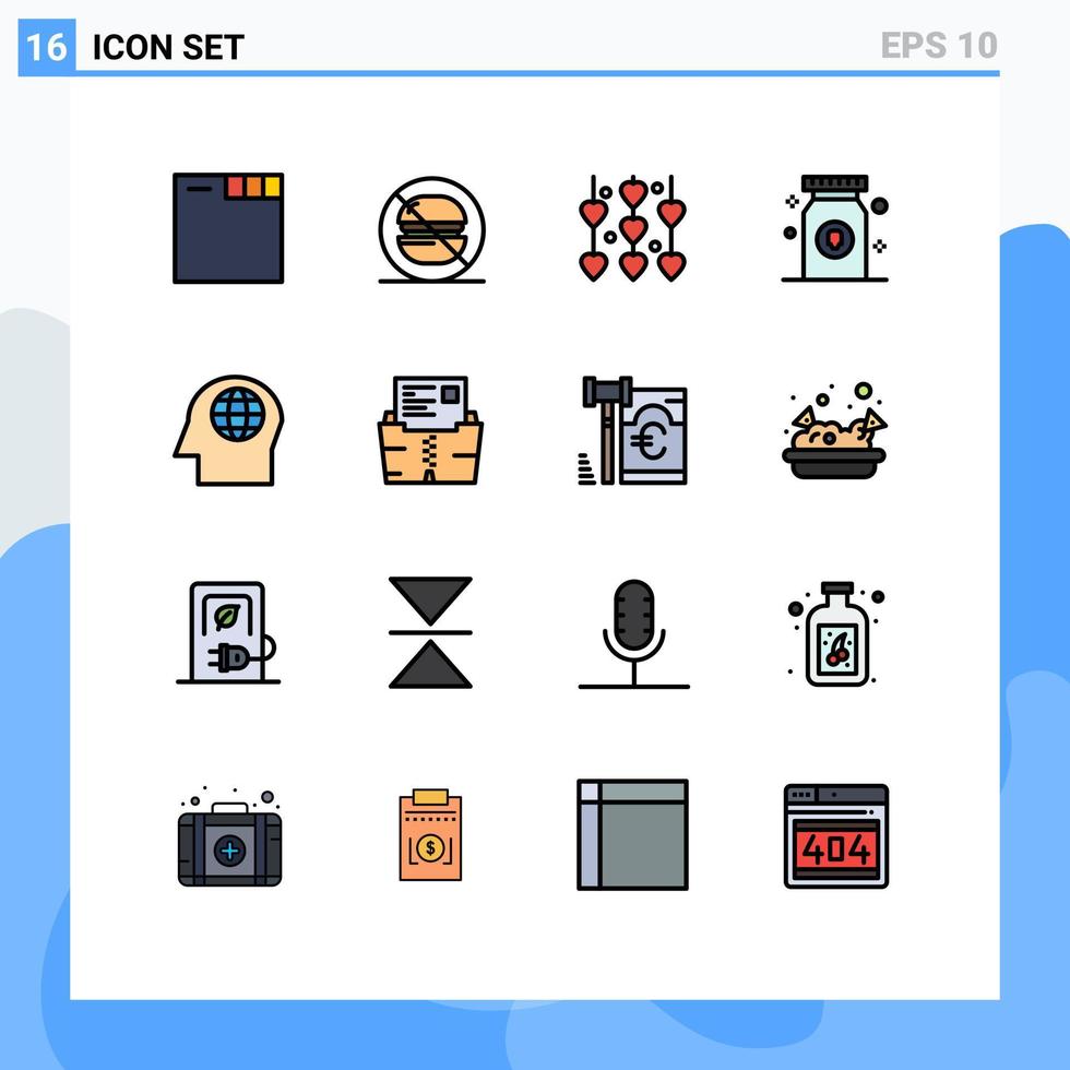 conjunto de 16 iconos de interfaz de usuario modernos símbolos signos para cabeza cara amor píldora medicación elementos de diseño de vectores creativos editables