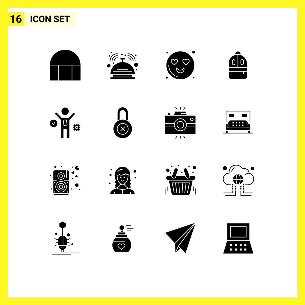 16 Universal Solid Glyph Signs Symbols of idea read service study bag Editable Vector Design Elements