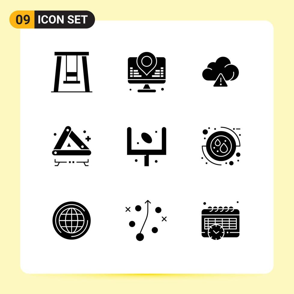 Set of 9 Vector Solid Glyphs on Grid for goal field alert american road Editable Vector Design Elements
