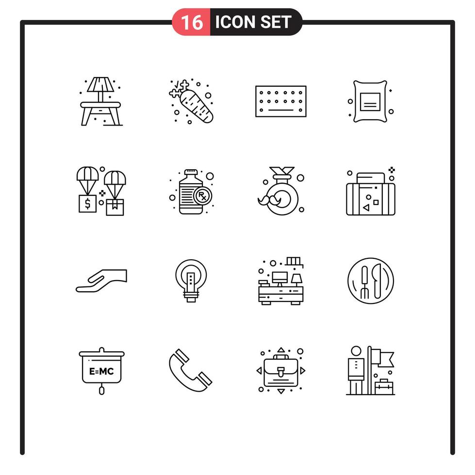 Mobile Interface Outline Set of 16 Pictograms of logistic delivery keyboard air food Editable Vector Design Elements