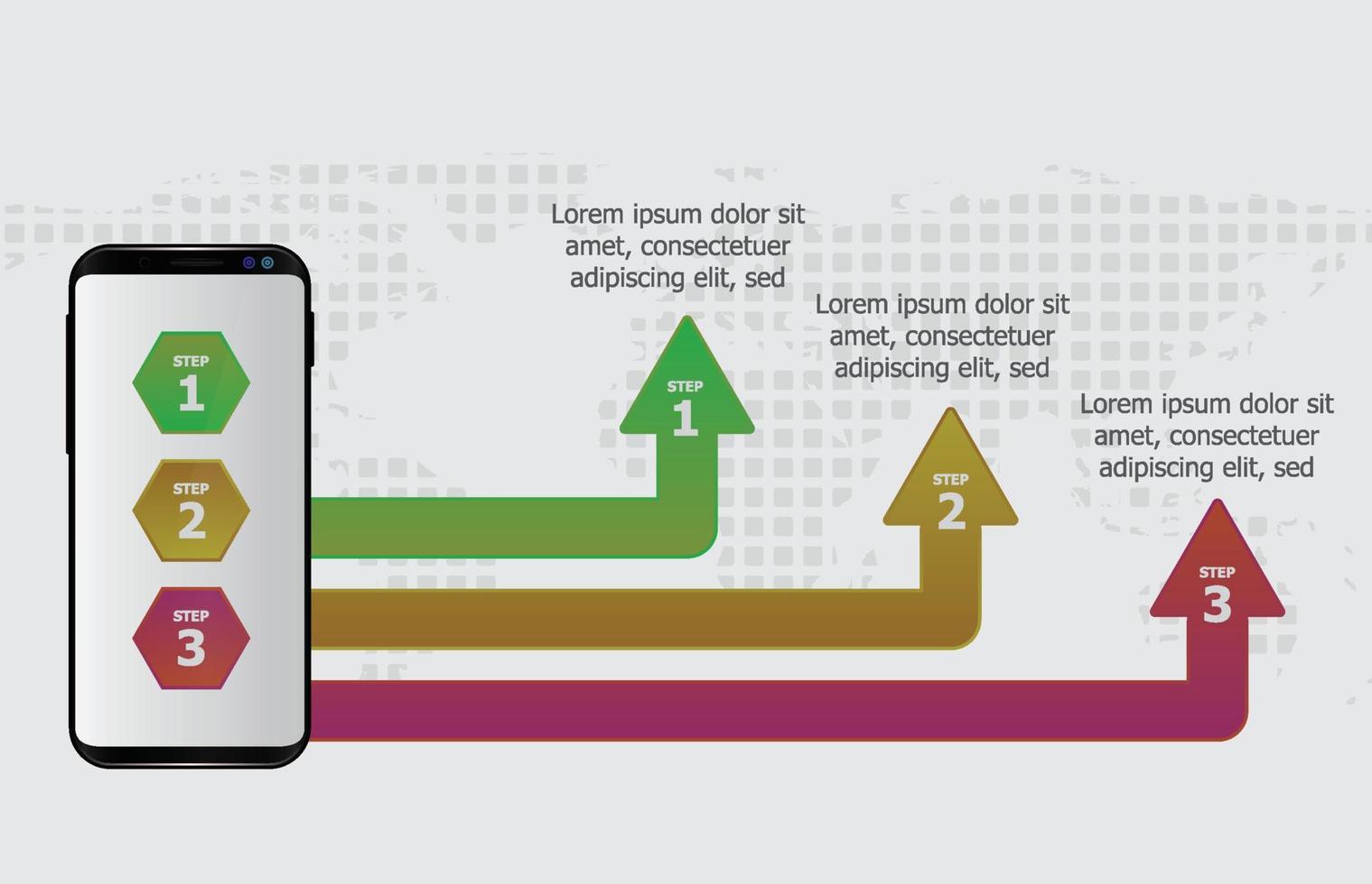 plantilla infográfica del paso del proceso con teléfono móvil, vector infográfico de presentación