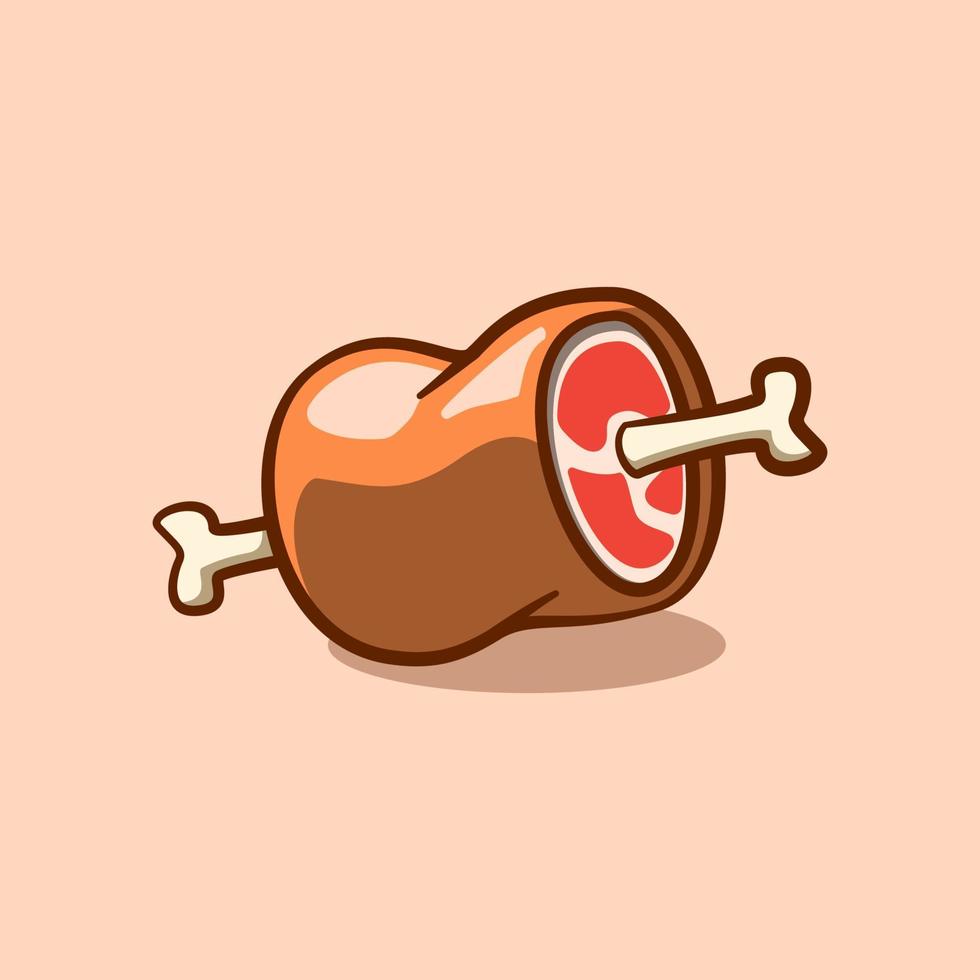 cute illustration concept of meat on bone in cartoon style vector