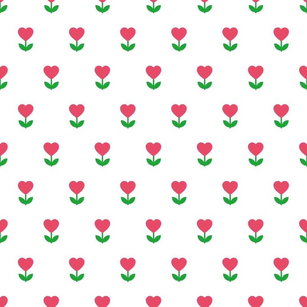 Red and green heart flower cute simple graphics, seamless pattern. vector