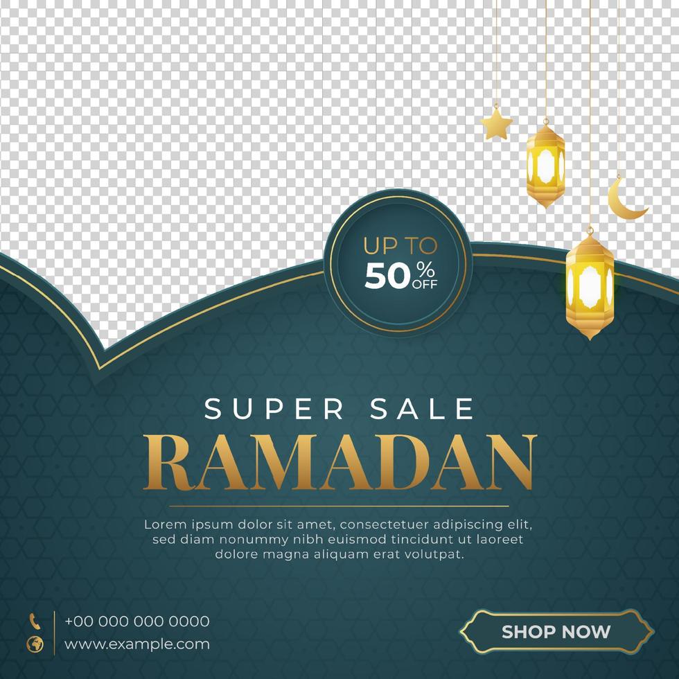 Ramadan Kareem Luxury Sale Banner, Islamic Ornament Lantern Background, Ramadan sale social media post with empty space for photo vector