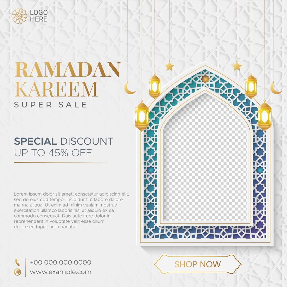 ramadan kareem sale banner adorno islámico linterna fondo, ramadan sale publicación en redes sociales con espacio vacío para la foto vector