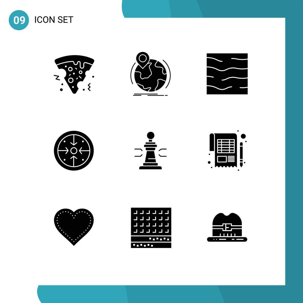 9 User Interface Solid Glyph Pack of modern Signs and Symbols of process implementation climate goals weather Editable Vector Design Elements