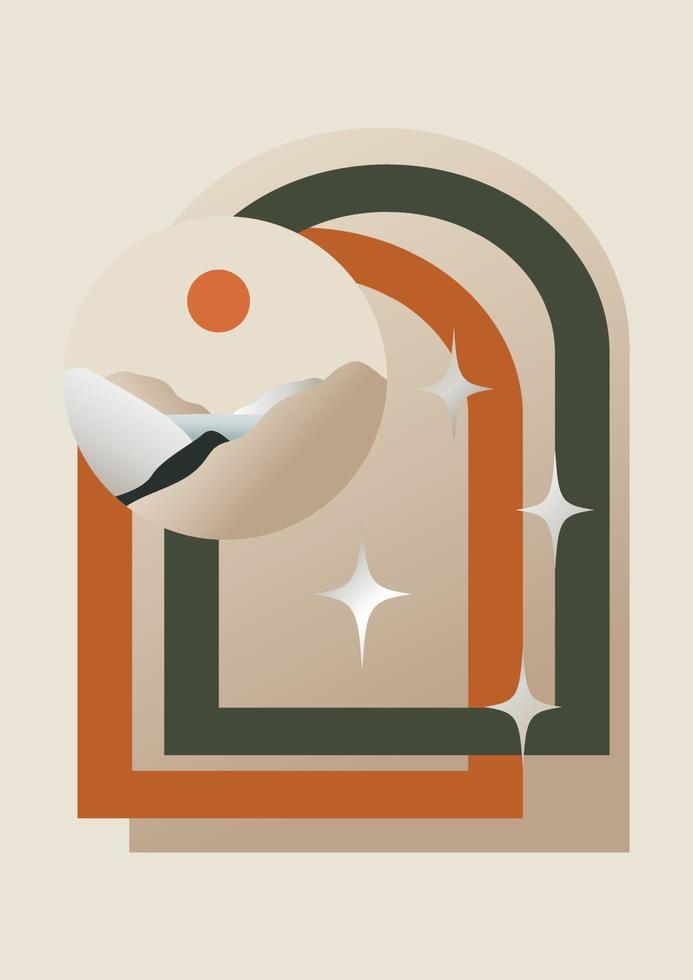 ilustración estética abstracta con arco y paisaje. vector