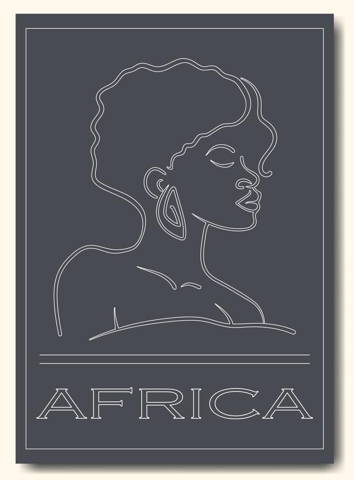 African woman portrait line drawing black poster vector