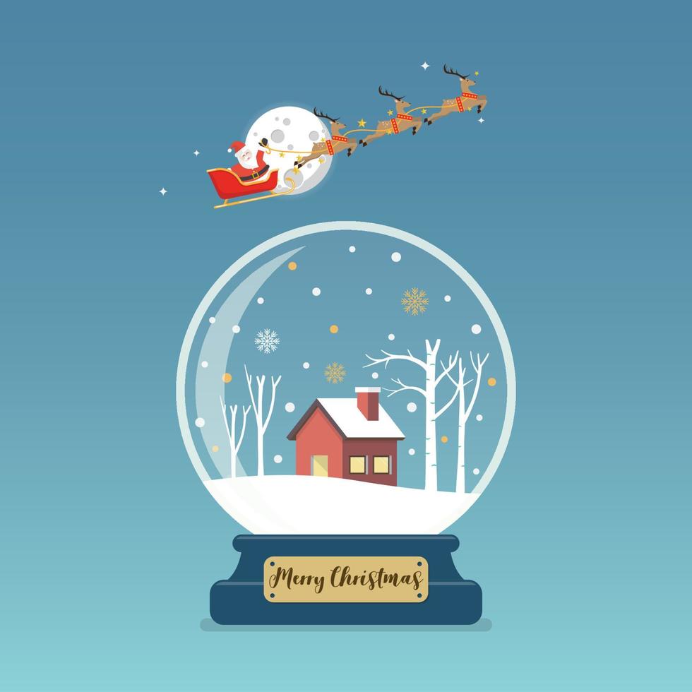 Santa claus in sleigh over the christmas glass ball vector