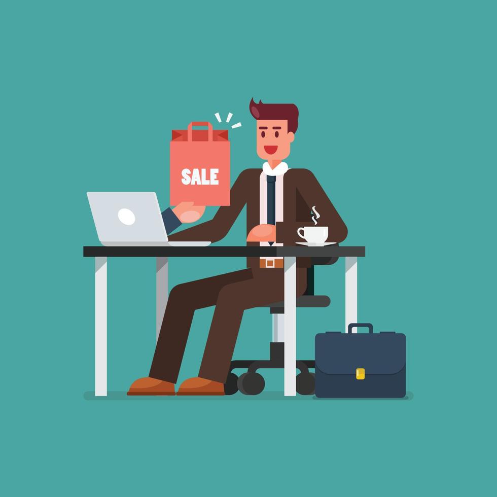 Business man shopping online on a laptop vector